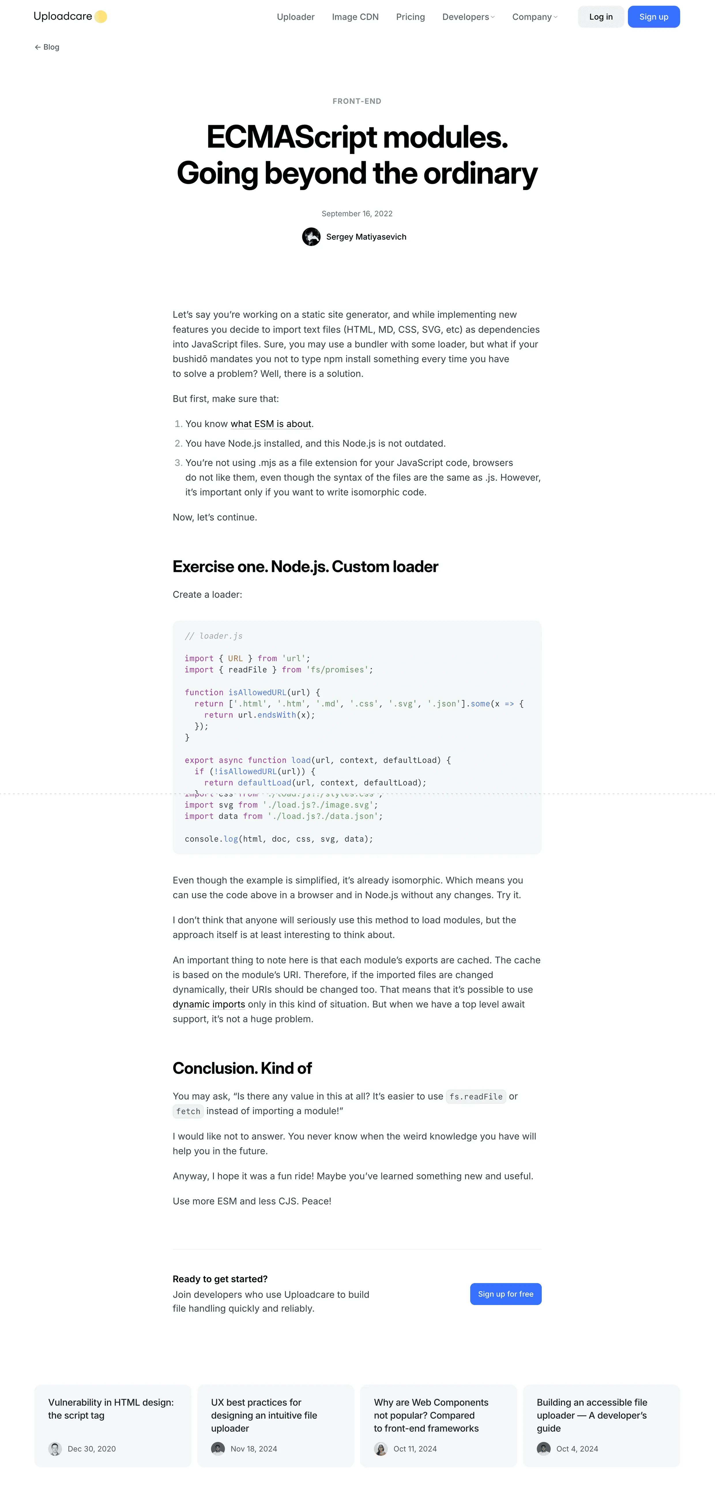 Article page after