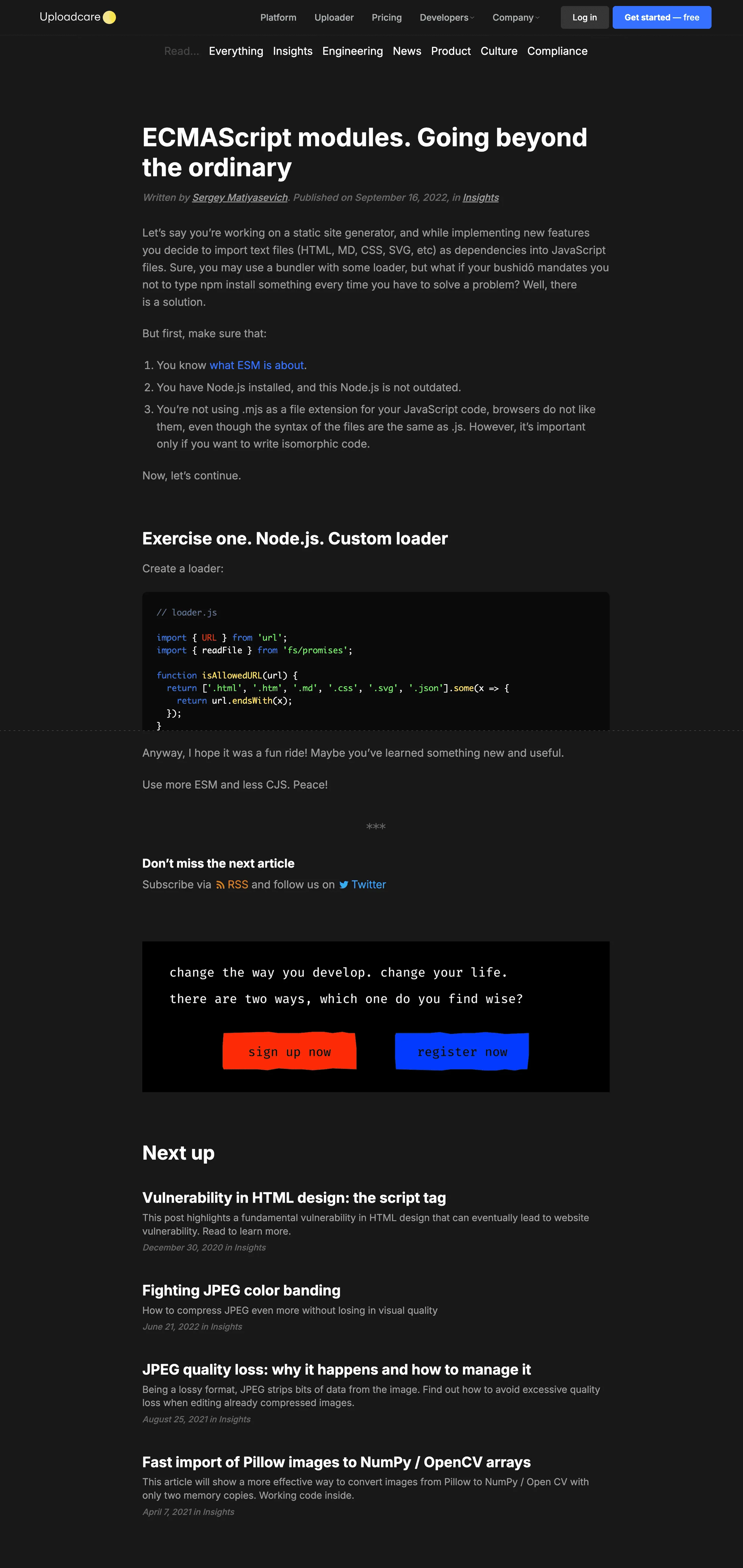 Article page before