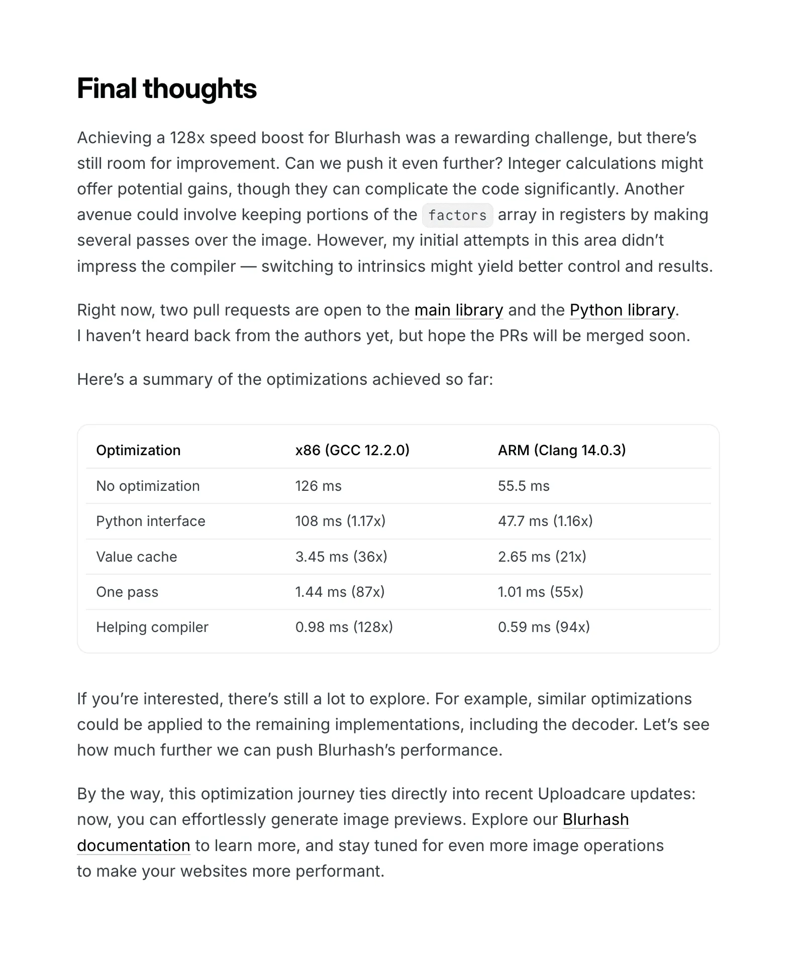 Tables, code blocks, and combinations of elements across blog pages